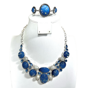 Triplet Opal & Moonstone 925 Large Gemstone  Necklace & Bracelet Set